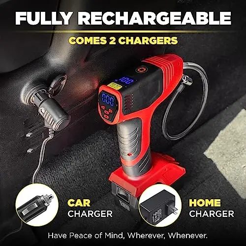 BULLSEYE PRO Tire Inflator with Pressure Gauge, Compact and Portable, Automatic Shut Off, 150 PSI Max, USB Home Rechargeable and Cord for Vehicular Use As Seen On TV (9475) - 2