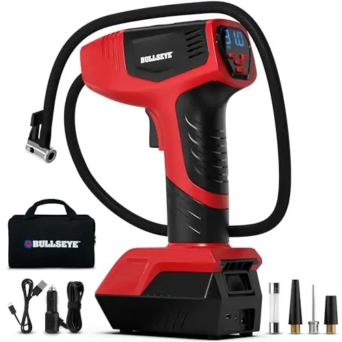 BULLSEYE PRO Tire Inflator with Pressure Gauge, Compact and Portable, Automatic Shut Off, 150 PSI Max, USB Home Rechargeable and Cord for Vehicular Use As Seen On TV (9475) - 3
