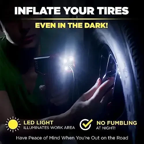Bullseye Pro Tire Inflator Portativ Havo Kompressori, Avtomobil Shinalari uchun Portativ Havo Pompasi, Avtomobil Shinalari uchun Portativ Havo Pompasi - 150PSI, 12V DC 1500 mAhs Shinalar Bosimi o'lchagichi bilan, Televizorda Ko'rsatilgandek Qayta Zaryadlanuvchi (Sariq) - 4
