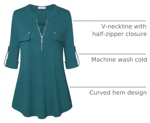 Bulotus 3/4 Length Sleeve Womens Striped Tops Zipper V Neck Collared Blouses Business Casual Tunics 2026 Spring Trendy - 4
