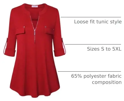Bulotus 3/4 Length Sleeve Womens Striped Tops Zipper V Neck Collared Blouses Business Casual Tunics 2026 Spring Trendy - 4