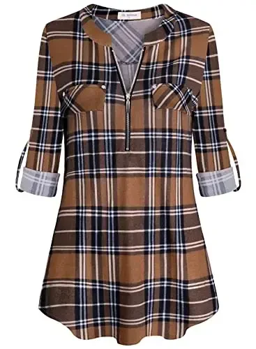 Bulotus Ayollarining fermuarli old V-bo'yinli 3/4 uzunlikdagi yengli ayollar toplamlari biznes kundalik ko'ylaklar - BULOTUS