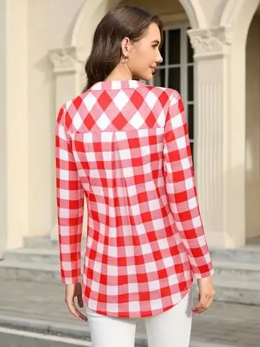 Bulotus Women's Zip Front V-Neck 3/4 Length Sleeve Womens Tops Business Casual Shirts - 4