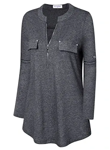 Bulotus Women's Zip Front V-Neck 3/4 Length Sleeve Womens Tops Business Casual Shirts - 3