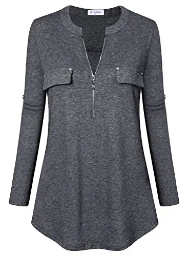 Bulotus Women's Zip Front V-Neck 3/4 Length Sleeve Womens Tops Business Casual Shirts - BULOTUS (1)