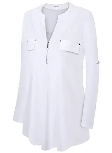 Bulotus Women's Zip Front V-Neck 3/4 Length Sleeve Womens Tops Business Casual Shirts - 3