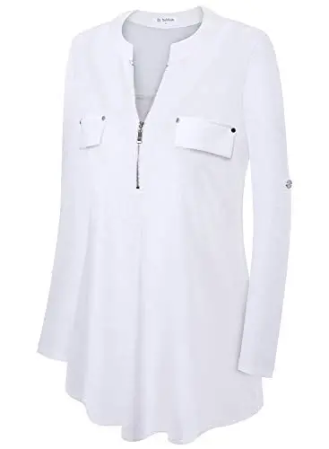 Bulotus Women's Zip Front V-Neck 3/4 Length Sleeve Womens Tops Business Casual Shirts - 3