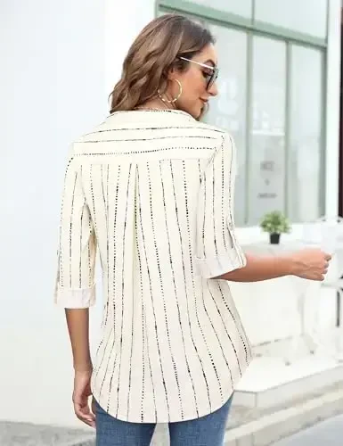 Bulotus Women's Zip Front V-Neck 3/4 Length Sleeve Womens Tops Business Casual Shirts - 4