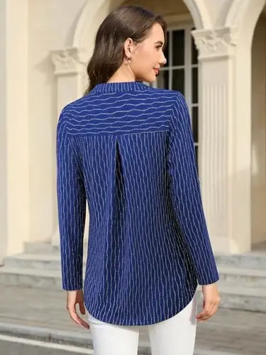 Bulotus Women's Zip Front V-Neck 3/4 Length Sleeve Womens Tops Business Casual Shirts - 4