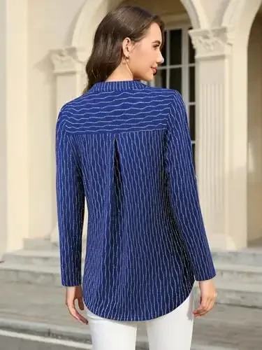 Bulotus Women's Zip Front V-Neck 3/4 Length Sleeve Womens Tops Business Casual Shirts - 4