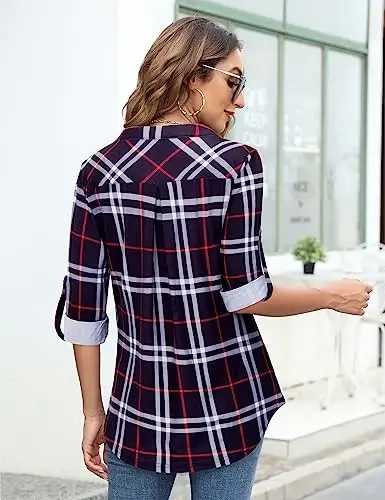 Bulotus Women's Zip Front V-Neck 3/4 Length Sleeve Womens Tops Business Casual Shirts - 5