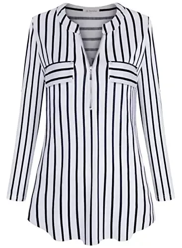 Bulotus Women's Zip Front V-Neck 3/4 Length Sleeve Womens Tops Business Casual Shirts - 2