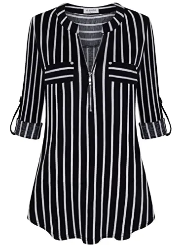 Bulotus Women's Zip Front V-Neck 3/4 Length Sleeve Womens Tops Business Casual Shirts - 5