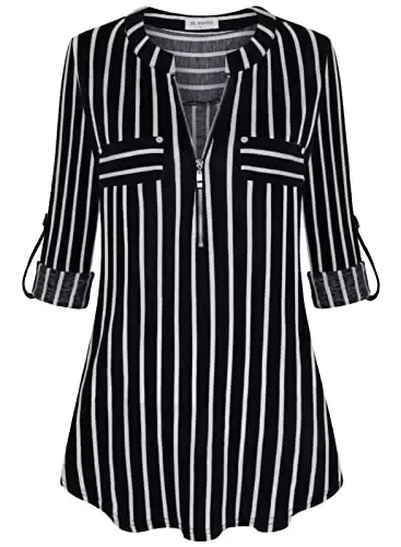 Bulotus Women's Zip Front V-Neck 3/4 Length Sleeve Womens Tops Business Casual Shirts - 5