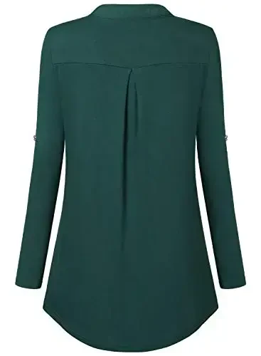 Bulotus Women's Zip Front V-Neck 3/4 Length Sleeve Womens Tops Business Casual Shirts - 4