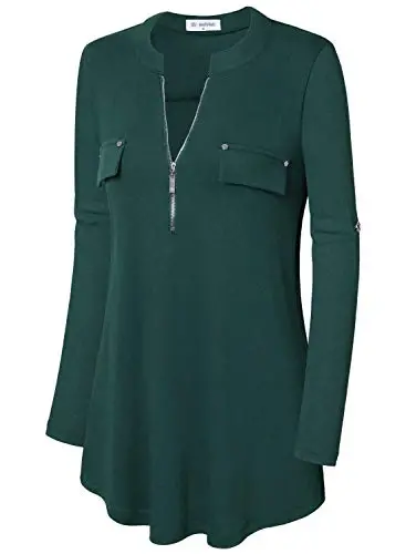 Bulotus 3/4 Length Sleeve Womens Striped Tops Zipper V Neck Collared Blouses Business Casual Tunics 2026 Spring Trendy - 3
