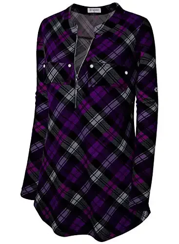 Bulotus Women's Zip Front V-Neck 3/4 Length Sleeve Womens Tops Business Casual Shirts - 3