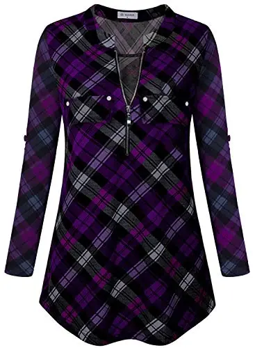 Bulotus Women's Zip Front V-Neck 3/4 Length Sleeve Womens Tops Business Casual Shirts - 2