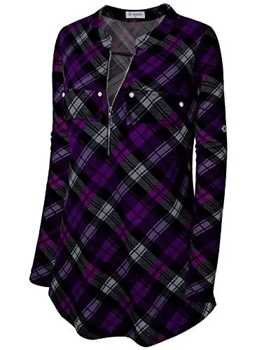 Bulotus Women's Zip Front V-Neck 3/4 Length Sleeve Womens Tops Business Casual Shirts - 3