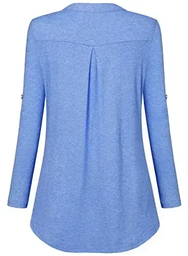 Bulotus Women's Zip Front V-Neck 3/4 Length Sleeve Womens Tops Business Casual Shirts - 4