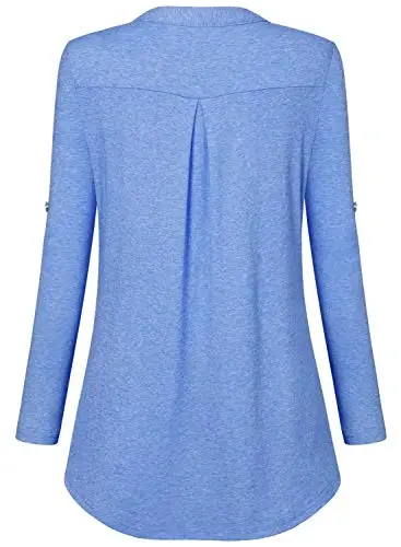 Bulotus Women's Zip Front V-Neck 3/4 Length Sleeve Womens Tops Business Casual Shirts - 4