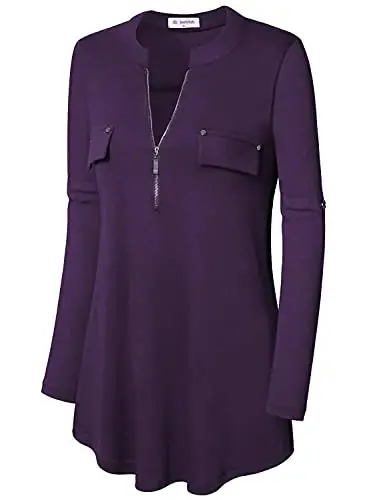 Bulotus Women's Zip Front V-Neck 3/4 Length Sleeve Womens Tops Business Casual Shirts - 3