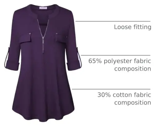 Bulotus 3/4 Length Sleeve Womens Striped Tops Zipper V Neck Collared Blouses Business Casual Tunics 2026 Spring Trendy 