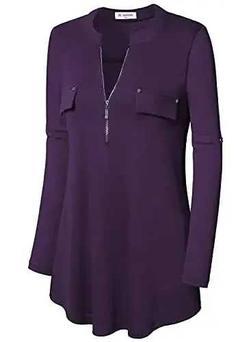 Bulotus Women's Zip Front V-Neck 3/4 Length Sleeve Womens Tops Business Casual Shirts - 3