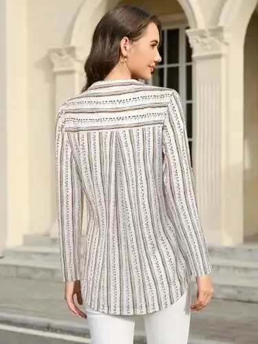 Bulotus Women's Zip Front V-Neck 3/4 Length Sleeve Womens Tops Business Casual Shirts - 4