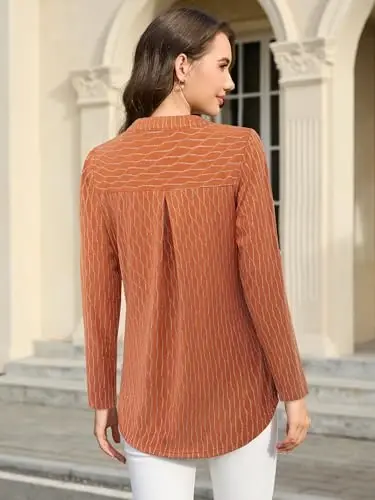 Bulotus Women's Zip Front V-Neck 3/4 Length Sleeve Womens Tops Business Casual Shirts - 4