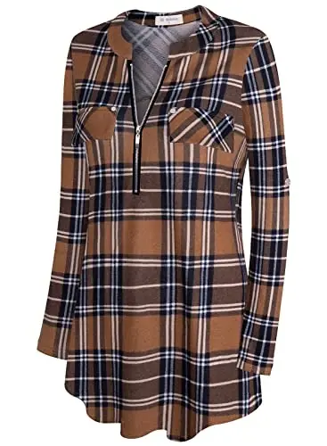 Bulotus Women's Zip Front V-Neck 3/4 Length Sleeve Womens Tops Business Casual Shirts - 3