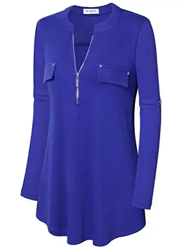 Bulotus 3/4 Length Sleeve Womens Striped Tops Zipper V Neck Collared Blouses Business Casual Tunics 2026 Spring Trendy - 4