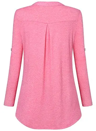 Bulotus Women's Zip Front V-Neck 3/4 Length Sleeve Womens Tops Business Casual Shirts - 4