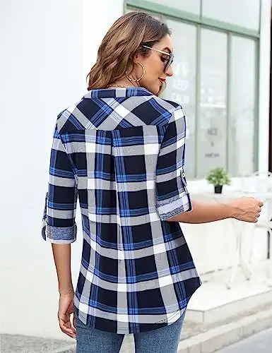 Bulotus Women's Zip Front V-Neck 3/4 Length Sleeve Womens Tops Business Casual Shirts - 5