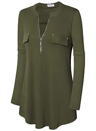 Bulotus Women's Zip Front V-Neck 3/4 Length Sleeve Womens Tops Business Casual Shirts - 4