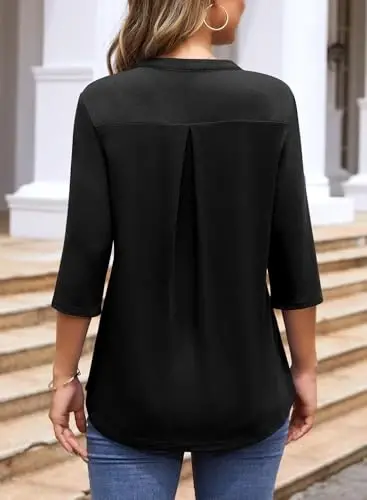 Bulotus Womens 3/4 Sleeve Tops Plus Size V Neck Zipper Business Casual Blouses for Office & Going Out Soft Knit Tunics, M-3XL - 4