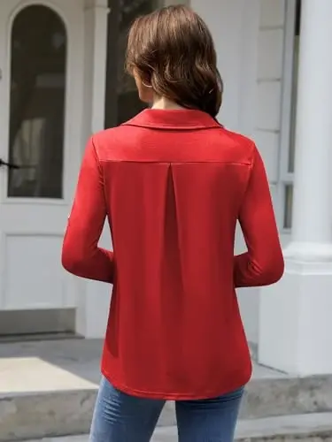 Bulotus Womens 3/4 Sleeve Tops Plus Size V Neck Zipper Business Casual Blouses for Office & Going Out Soft Knit Tunics, M-3XL - 5