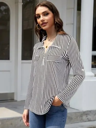 Bulotus Womens 3/4 Sleeve Tops Plus Size V Neck Zipper Business Casual Blouses for Office & Going Out Soft Knit Tunics, M-3XL - BULOTUS (1)