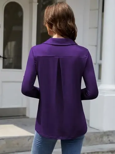 Bulotus Womens 3/4 Sleeve Tops Plus Size V Neck Zipper Business Casual Blouses for Office & Going Out Soft Knit Tunics, M-3XL - 5