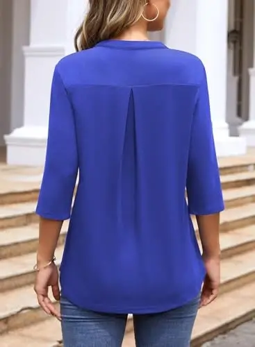 Bulotus Womens 3/4 Sleeve Tops Plus Size V Neck Zipper Business Casual Blouses for Office & Going Out Soft Knit Tunics, M-3XL - 6