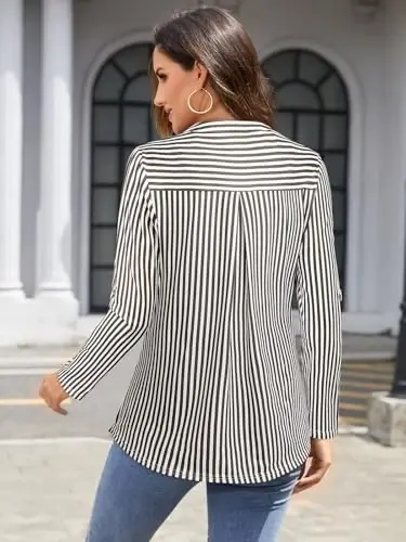 Bulotus Womens 3/4 Sleeve Tops Plus Size V Neck Zipper Business Casual Blouses for Office & Going Out Soft Knit Tunics, M-3XL - 4