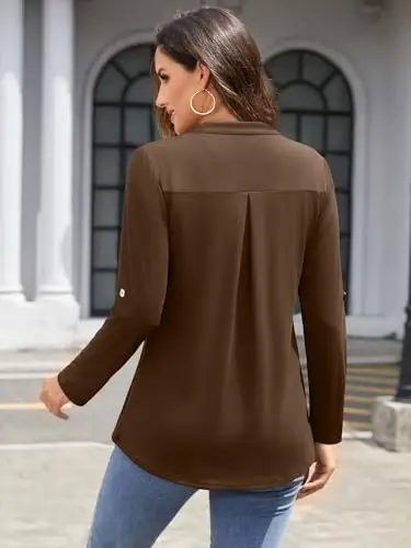 Bulotus Womens 3/4 Sleeve Tops Plus Size V Neck Zipper Business Casual Blouses for Office & Going Out Soft Knit Tunics, M-3XL - 4