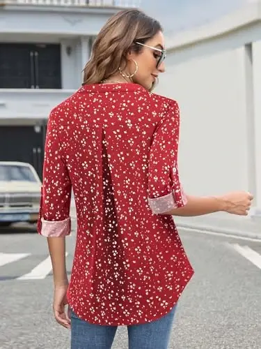 Bulotus Womens 3/4 Sleeve Tops Plus Size V Neck Zipper Business Casual Blouses for Office & Going Out Soft Knit Tunics, M-3XL - 5
