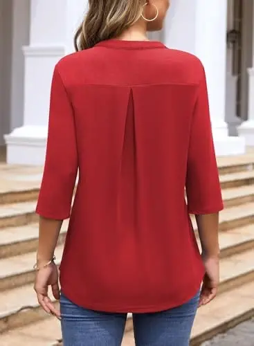 Bulotus Womens 3/4 Sleeve Tops Plus Size V Neck Zipper Business Casual Blouses for Office & Going Out Soft Knit Tunics, M-3XL - 6