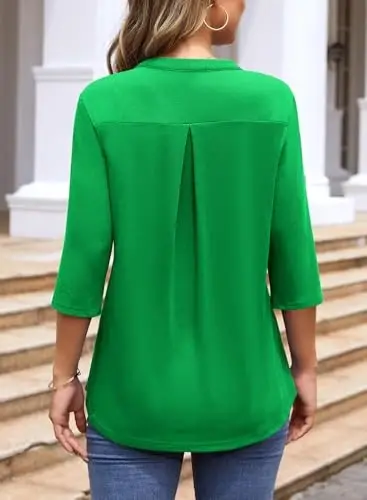 Bulotus Womens 3/4 Sleeve Tops Plus Size V Neck Zipper Business Casual Blouses for Office & Going Out Soft Knit Tunics, M-3XL - 5