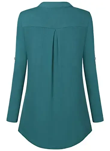 Bulotus Women's Zip Front V-Neck 3/4 Length Sleeve Womens Tops Business Casual Shirts - 4