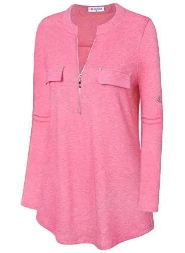 Bulotus Women's Zip Front V-Neck 3/4 Length Sleeve Womens Tops Business Casual Shirts - 3