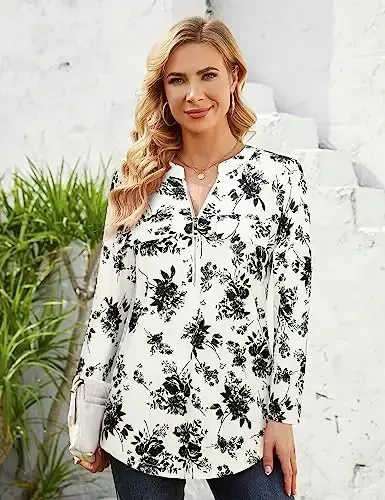 Bulotus Women's Zip Front V-Neck 3/4 Length Sleeve Womens Tops Business Casual Shirts - 4