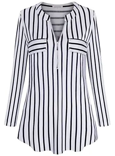 Bulotus Women's Zip Front V-Neck 3/4 Length Sleeve Womens Tops Business Casual Shirts - 2