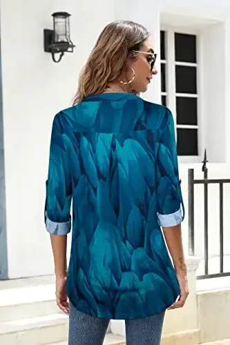 Bulotus Women's Zip Front V-Neck 3/4 Length Sleeve Womens Tops Business Casual Shirts - 4